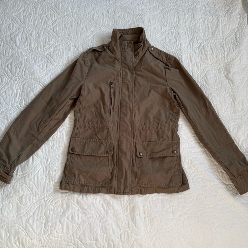 K Jordan Khaki Green 100% Cotton‎ Military Zipper Jacket Women's Small EUC